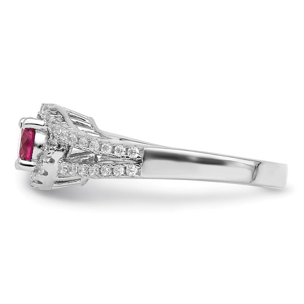 Shop Exclusive Rhodium-Plated Sterling Silver Ring with Red Corundum & CZ Value