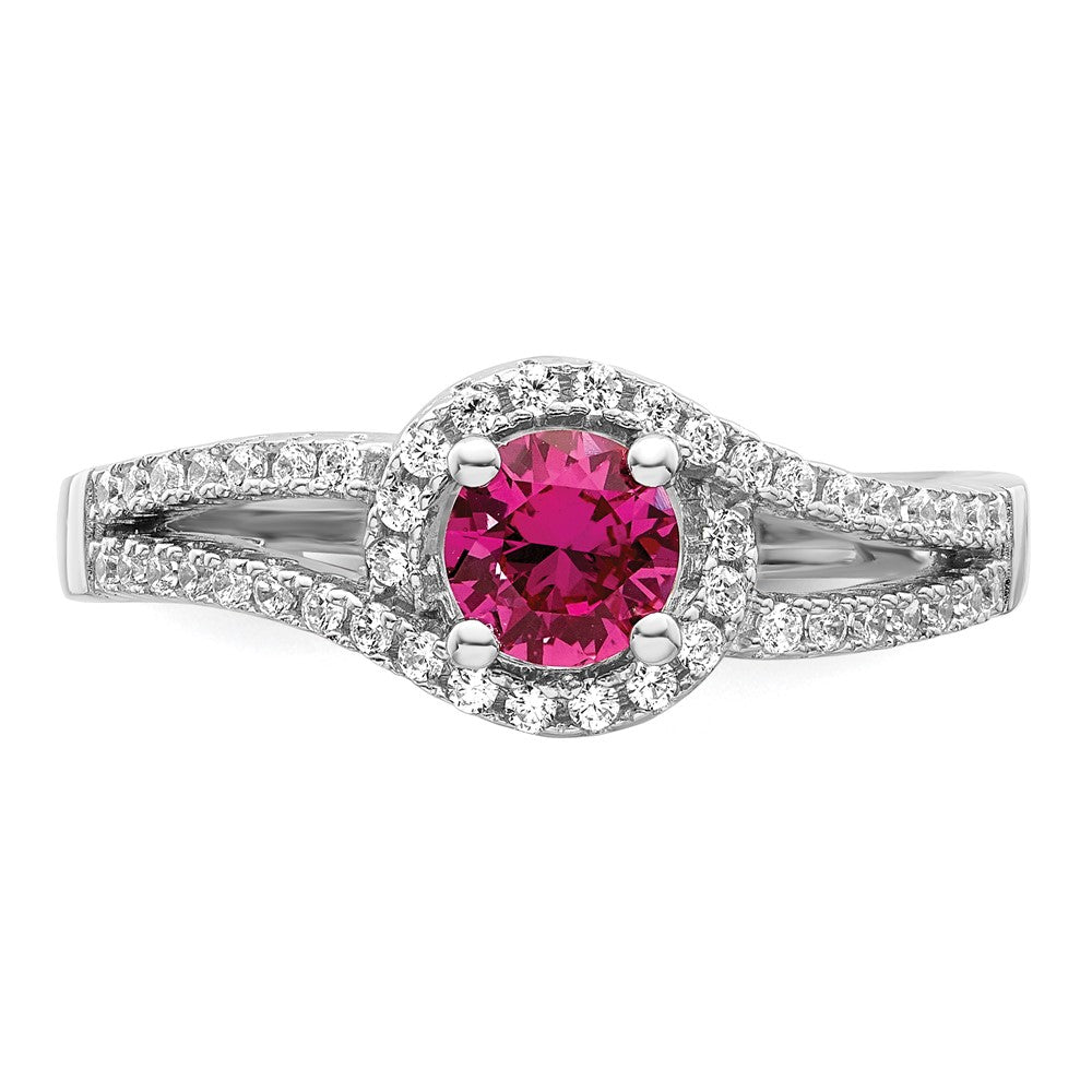 Shop Exclusive Rhodium-Plated Sterling Silver Ring with Red Corundum & CZ Value