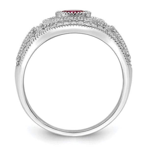 Rhodium-Plated Sterling Silver Ring with Red & White CZ Stones
