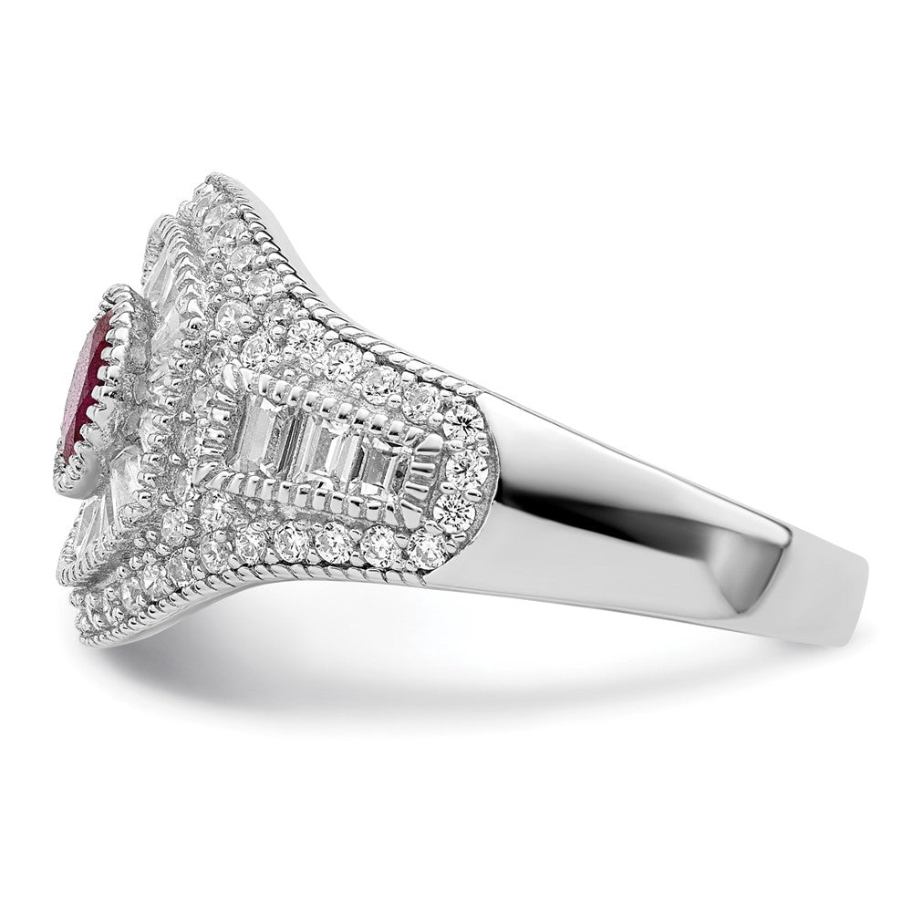 Buy Stylish Rhodium-Plated Sterling Silver Ring with Red & White CZ Stones