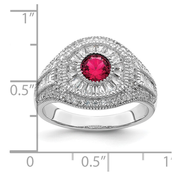 Buy Stylish Rhodium-Plated Sterling Silver Ring with Red & White CZ Stones-3