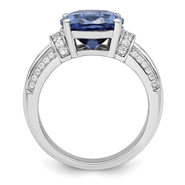 Rhodium-Plated Sterling Silver Ring with Blue & White Zirconia