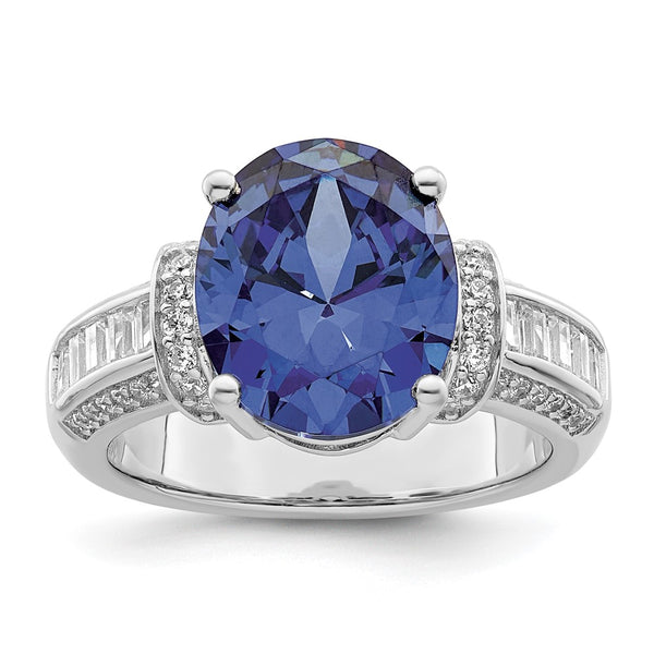 Rhodium-Plated Sterling Silver Ring with Blue & White Zirconia