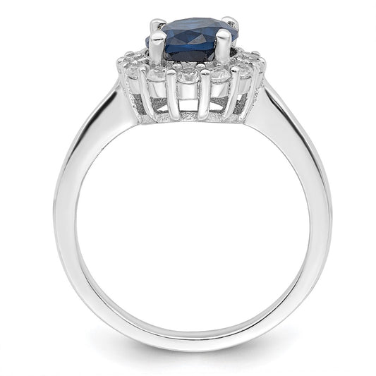 Exclusive Rhodium-Plated Sterling Silver Ring | Stylish Blue & Clear CZ Accents