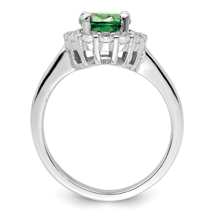 Exclusive Rhodium-Plated Sterling Silver Ring with Green & Clear CZ - Stylish Value-2