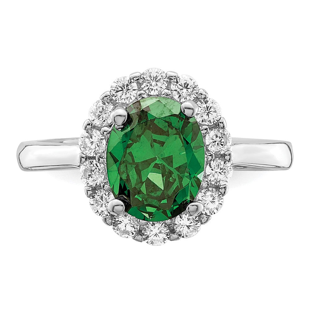 Exclusive Rhodium-Plated Sterling Silver Ring | Stylish Green & Clear CZ Stones