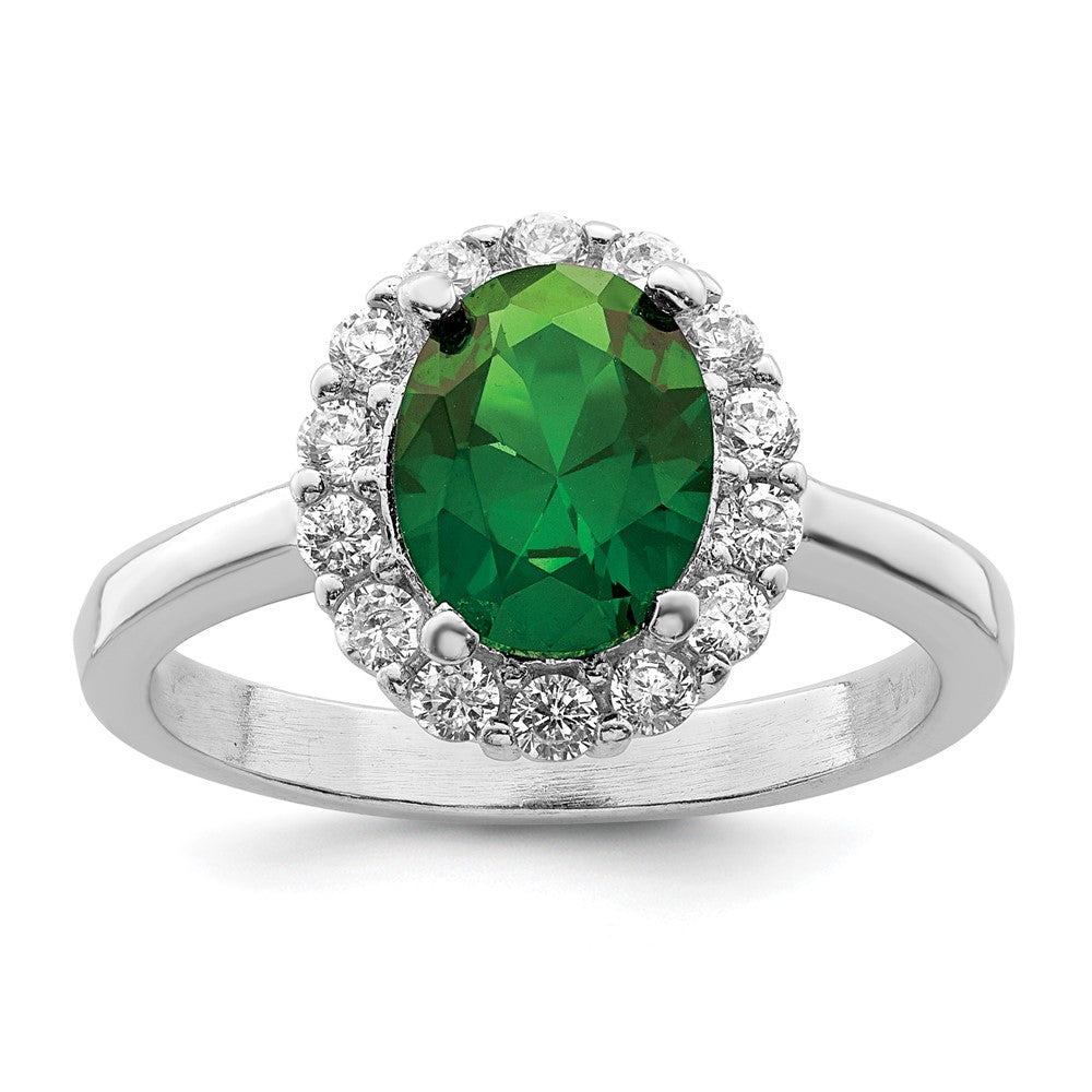Exclusive Rhodium-Plated Sterling Silver Ring with Green & Clear CZ - Stylish Value