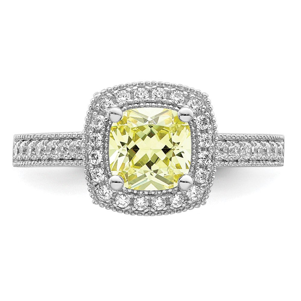 Exclusive Rhodium-Plated Sterling Silver Ring with White & Yellow CZ - Stylish Value