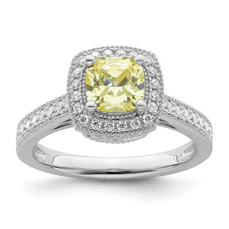 Exclusive Rhodium-Plated Sterling Silver Ring with White & Yellow CZ - Stylish Value