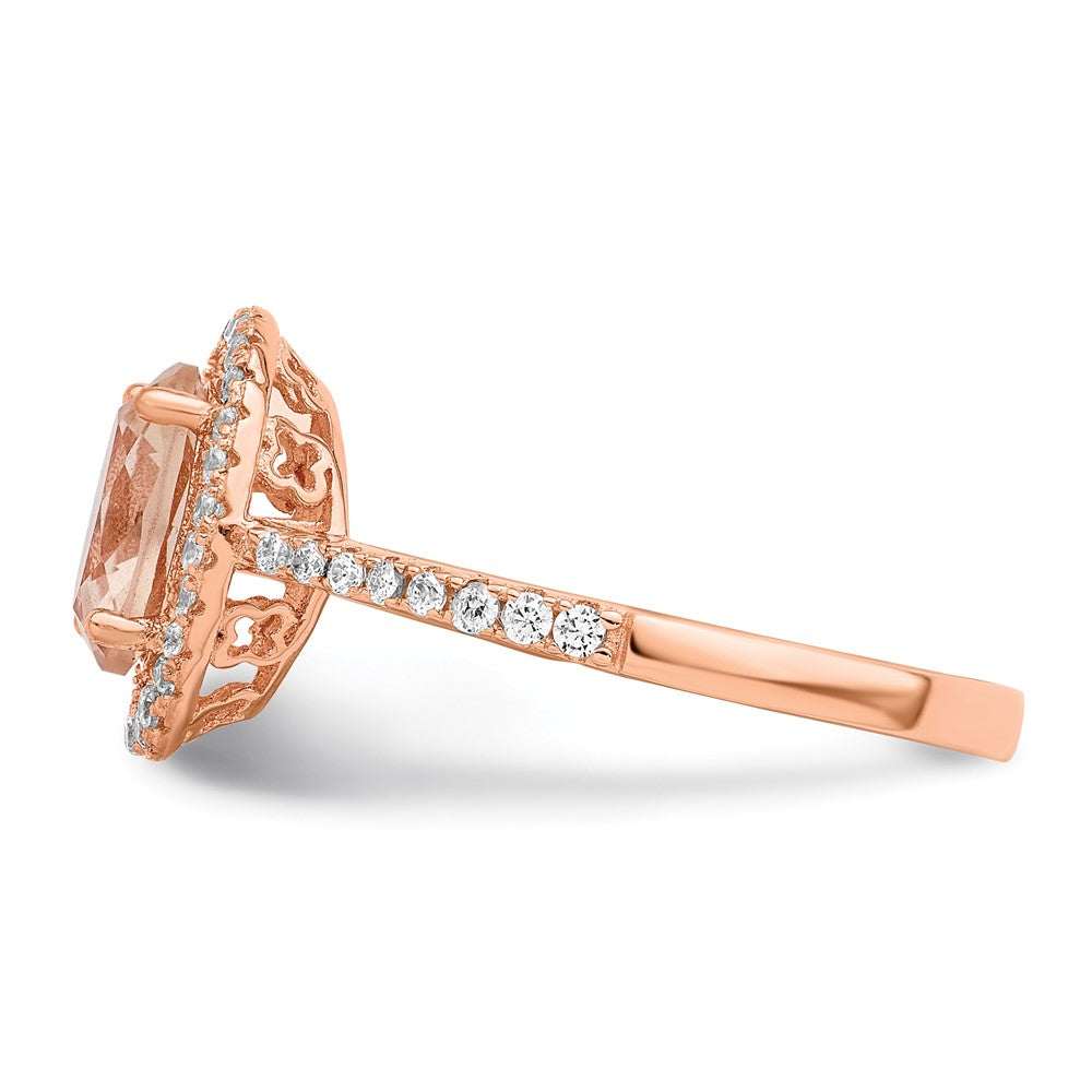 Shop Stylish Rose Gold-Tone Sterling Silver Oval Ring with CZ Stones