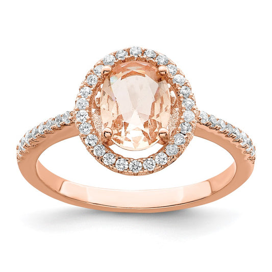 Shop Stylish Rose Gold-Tone Sterling Silver Oval Ring with CZ Stones