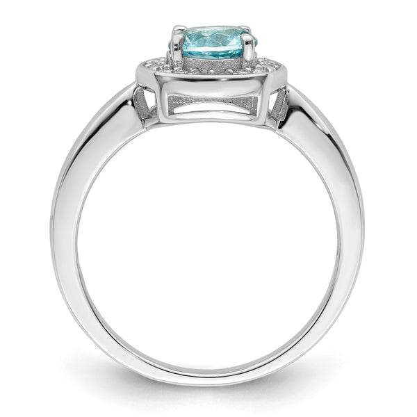 Rhodium-Plated Sterling Silver Ring with CZ & Blue Glass Stone