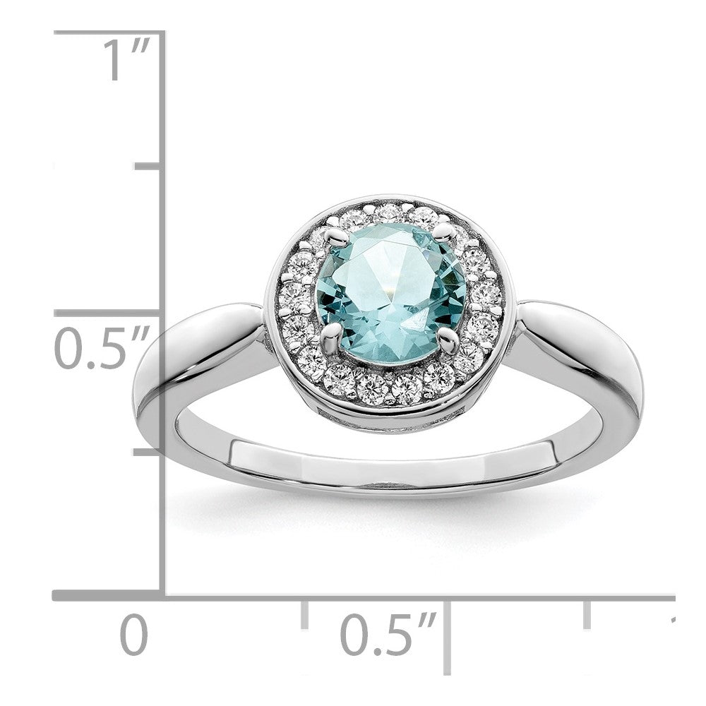 Exclusive Rhodium-Plated Sterling Silver Ring, CZ & Light Blue Glass - Stylish Value
