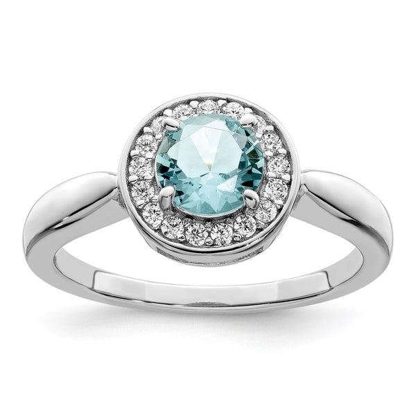 Rhodium-Plated Sterling Silver Ring with CZ & Blue Glass Stone
