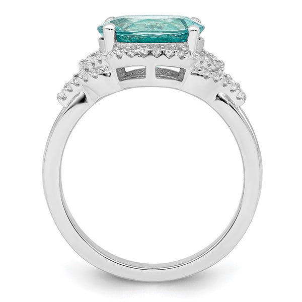 Rhodium-Plated Sterling Silver Ring with Green & White CZ, 8mm