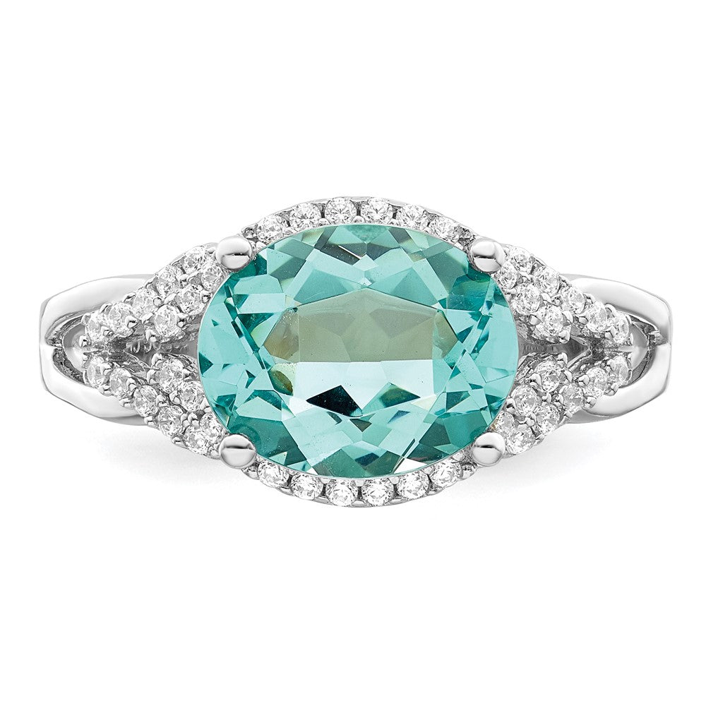 Shop Stylish Rhodium-Plated Sterling Silver Ring with Green & White CZ, 8mm