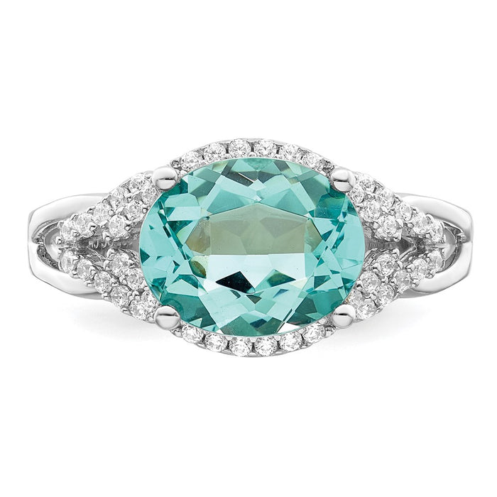 Shop Stylish Rhodium-Plated Sterling Silver Ring with Green & White CZ, 8mm-4