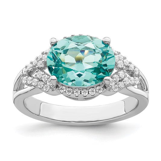 Shop Exclusive Rhodium-Plated Sterling Silver Green & White CZ Ring - Stylish Value
