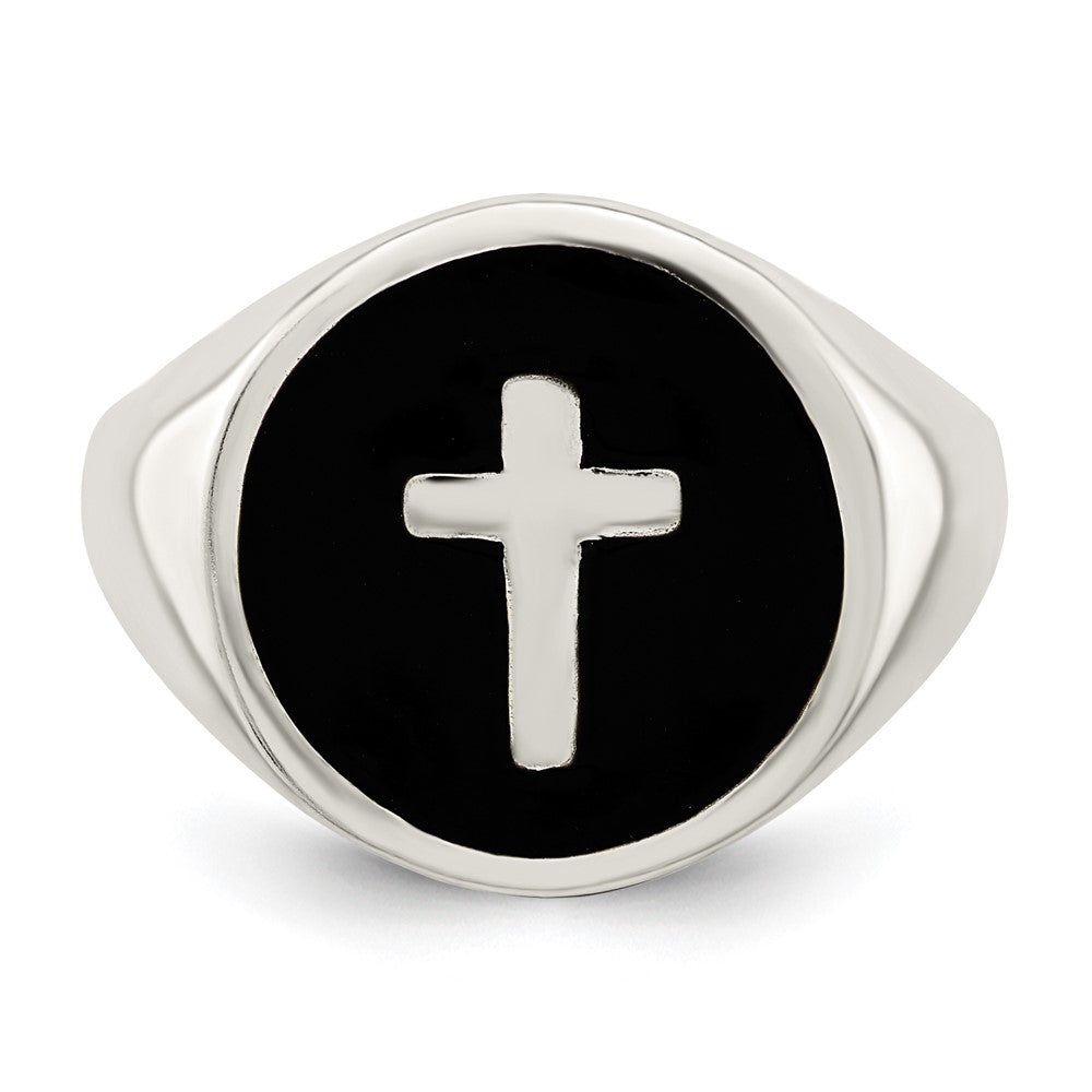 Exclusive Rhodium-Plated Sterling Silver Enamel Cross Ring - Stylish Design