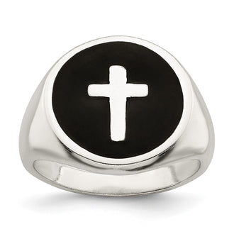 Shop Stylish Rhodium-Plated Sterling Silver Enamel Cross Ring - Affordable Elegance