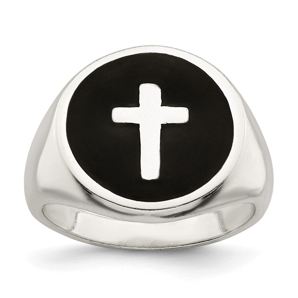 Buy Exclusive Rhodium-Plated Sterling Silver Enamel Cross Ring - Stylish Value!