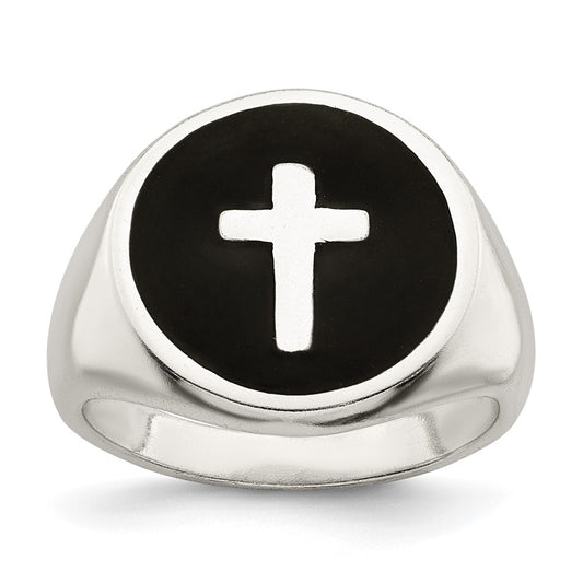 Buy Exclusive Rhodium-Plated Sterling Silver Enamel Cross Ring - Stylish Value!