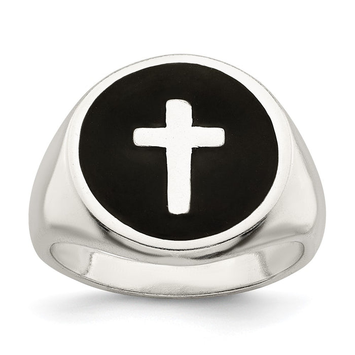 Exclusive Rhodium-Plated Sterling Silver Enamel Cross Ring - Stylish Design-1
