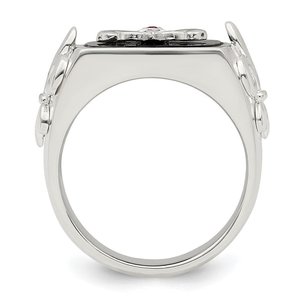 Sterling Silver Fleur de Lis Ring with .03 Carat Ruby and Agate