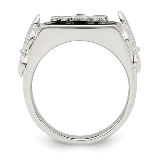 Shop Exclusive Sterling Silver Fleur de Lis Ring with .03 Carat Ruby & Black Agate