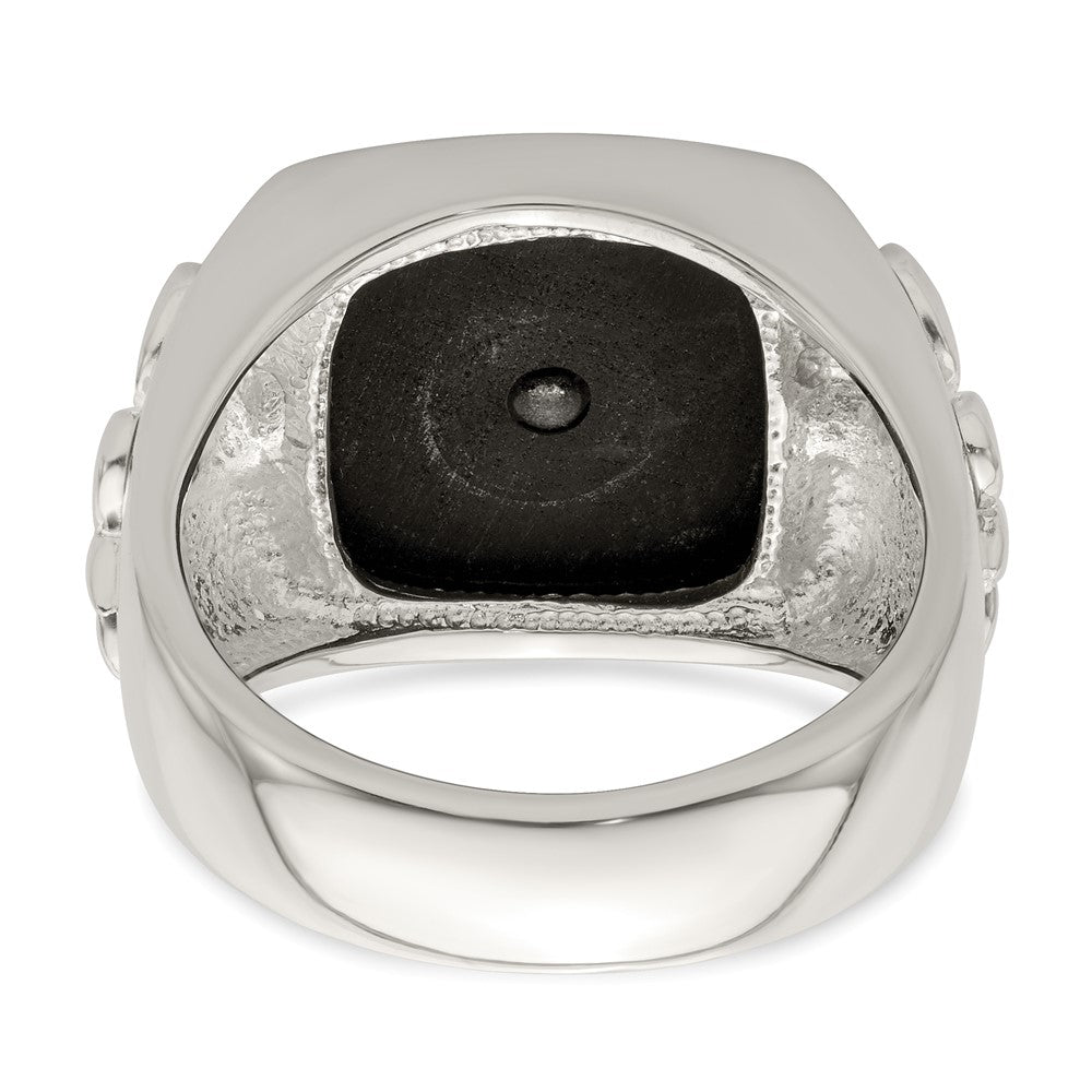Shop Exclusive Sterling Silver Fleur de Lis Ring with .03 Carat Ruby & Black Agate