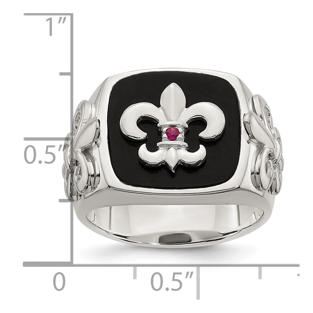 Buy Stylish Sterling Silver Fleur de Lis Ring with .03 Carat Ruby and Agate
