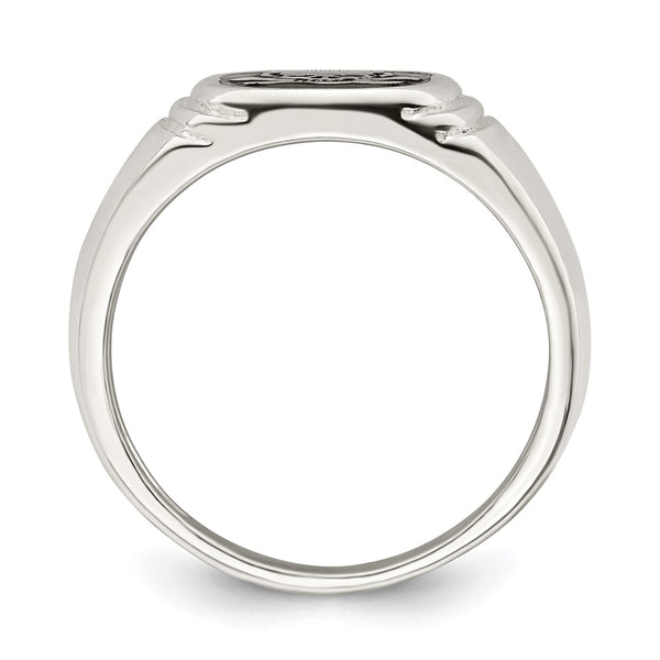 Men's Sterling Silver Skull & Crossbones Ring, Black Enamel