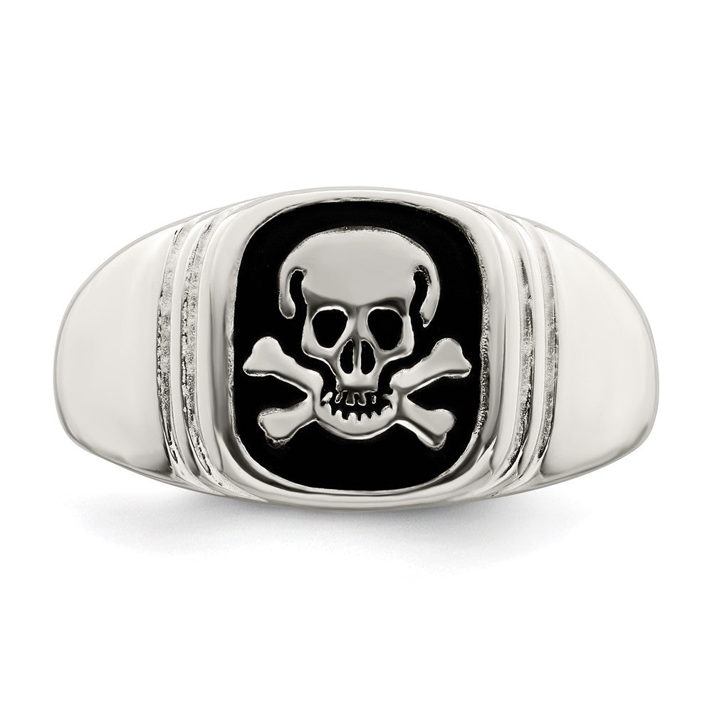 Buy Stylish Men's Sterling Silver Skull & Crossbones Ring, Black Enamel Finish