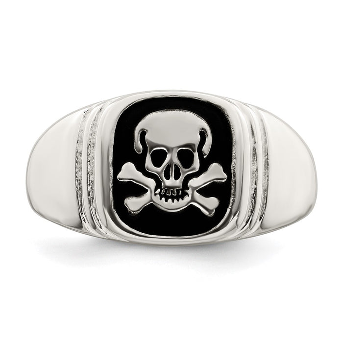 Buy Stylish Men's Sterling Silver Skull & Crossbones Ring, Black Enamel Finish-5