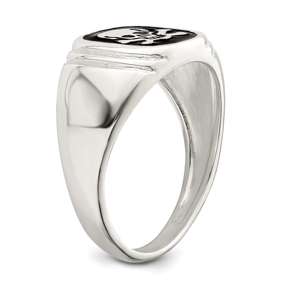 Buy Stylish Men's Sterling Silver Skull & Crossbones Ring, Black Enamel Finish