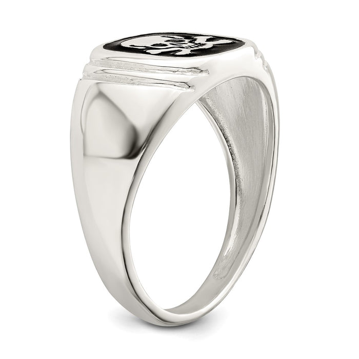 Buy Stylish Men's Sterling Silver Skull & Crossbones Ring, Black Enamel Finish-7