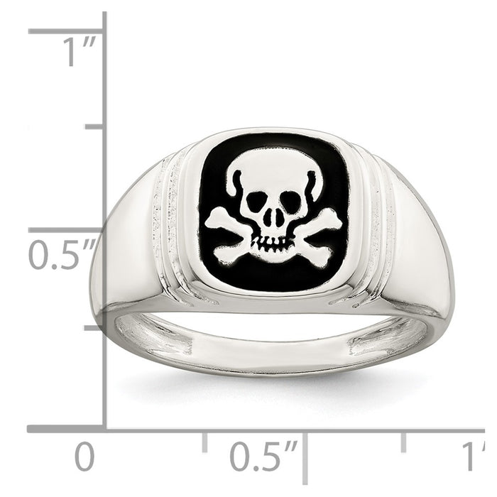 Buy Stylish Men's Sterling Silver Skull & Crossbones Ring, Black Enamel Finish-3