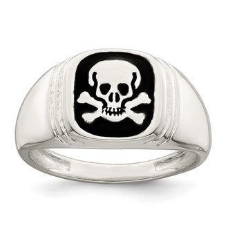 Exclusive Men's Sterling Silver Skull & Crossbones Ring - Stylish Black Enamel Finish