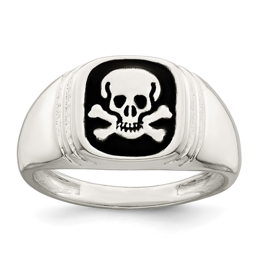 Buy Stylish Men's Sterling Silver Skull & Crossbones Ring, Black Enamel Finish