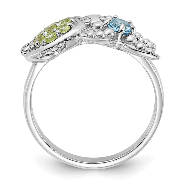 Rhodium-Plated Sterling Silver Turtle Ring, Peridot Topaz