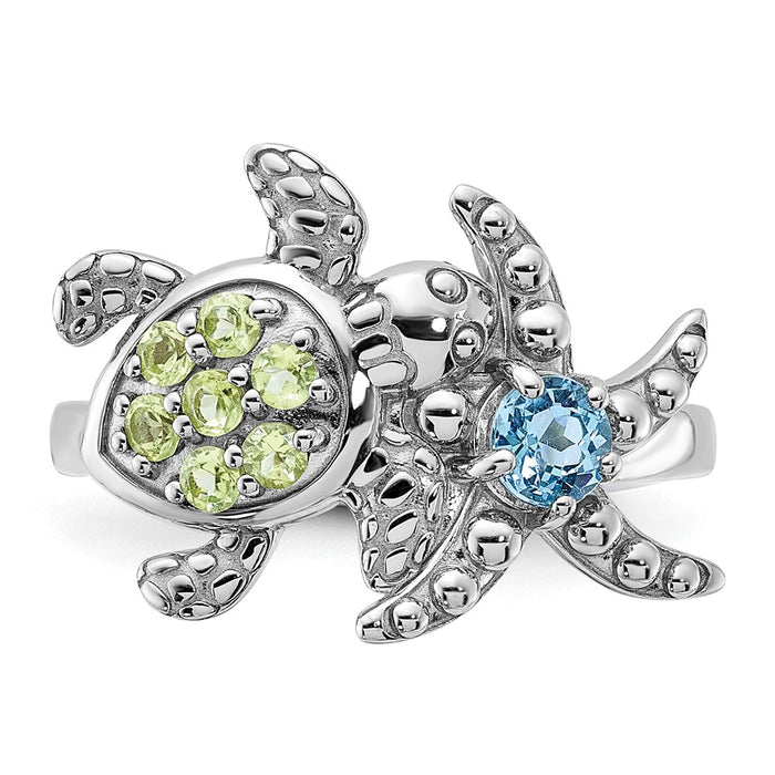 Exclusive Rhodium-Plated Sterling Silver Turtle & Starfish Ring with Peridot, Stylish-4