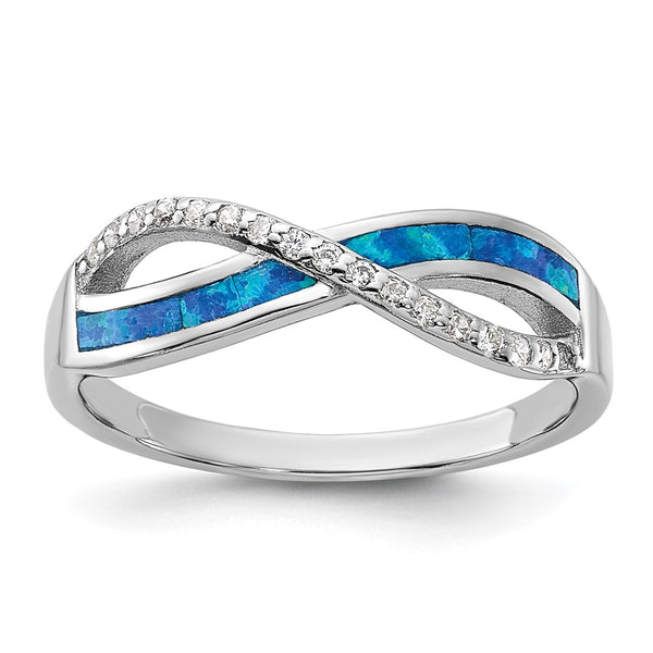 Sterling Silver Infinity Ring with Cubic Zirconia & Opal Inlay