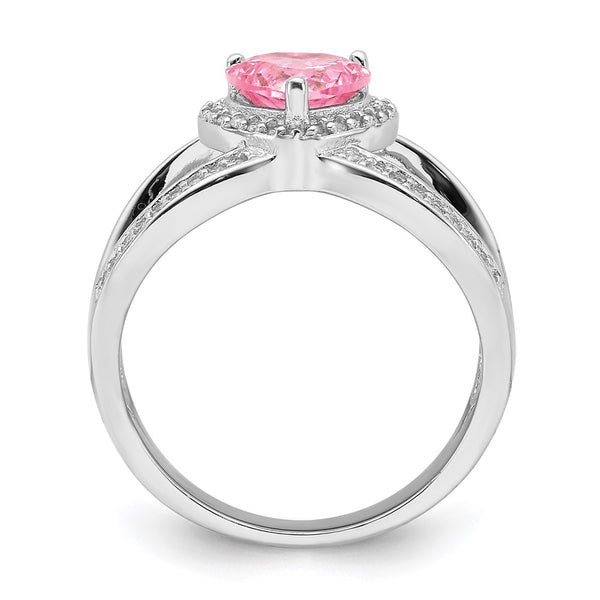 Rhodium-Plated Sterling Silver Heart Ring - CZ Accents