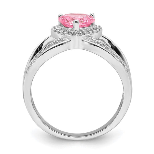 Shop Exclusive Rhodium-Plated Sterling Silver Heart Ring with CZ Stones, Stylish Design