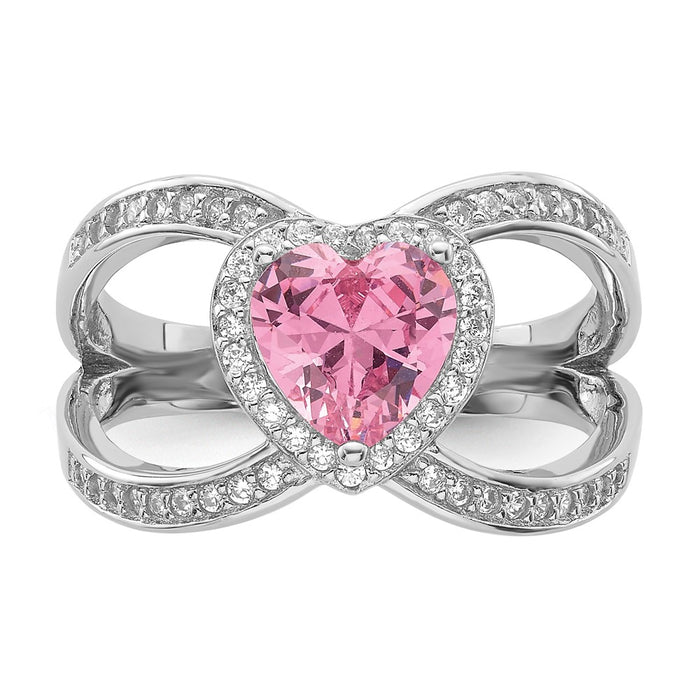 Shop Exclusive Rhodium-Plated Sterling Silver Heart Ring with CZ Stones, Stylish Design-4
