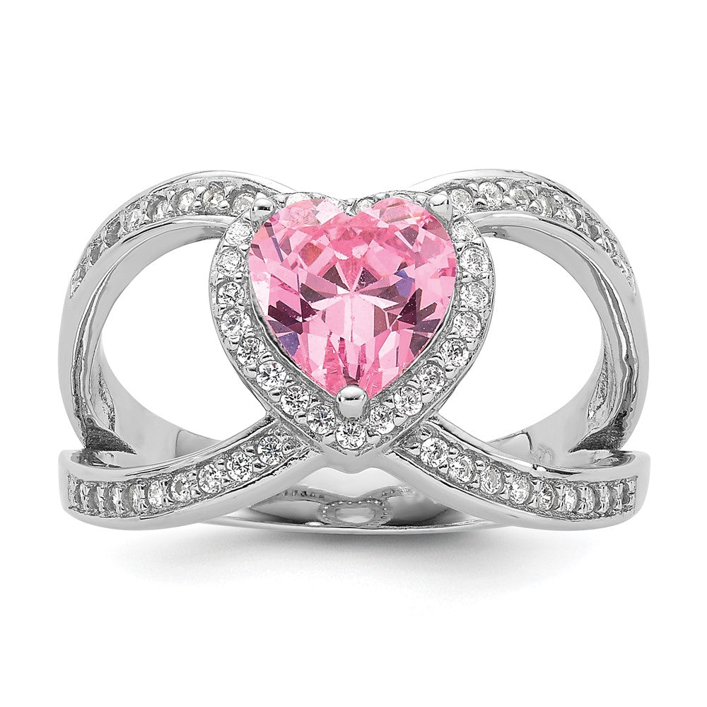 Shop Exclusive Rhodium-Plated Sterling Silver Heart Ring with CZ Stones, Stylish Design