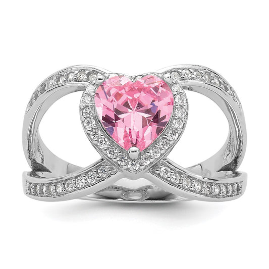 Shop Exclusive Rhodium-Plated Sterling Silver Heart Ring with CZ Stones, Stylish Design