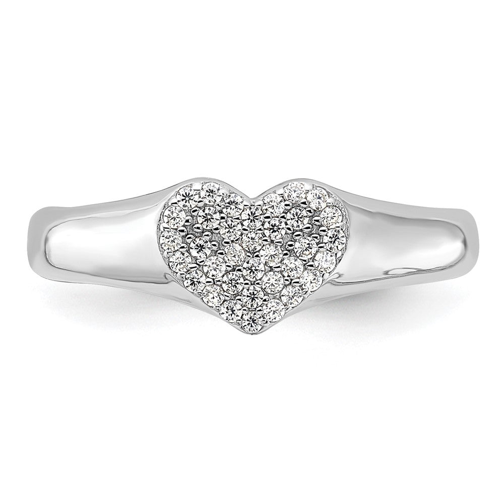 Exclusive Rhodium-Plated Sterling Silver Micro Pave CZ Heart Ring - Stylish Value