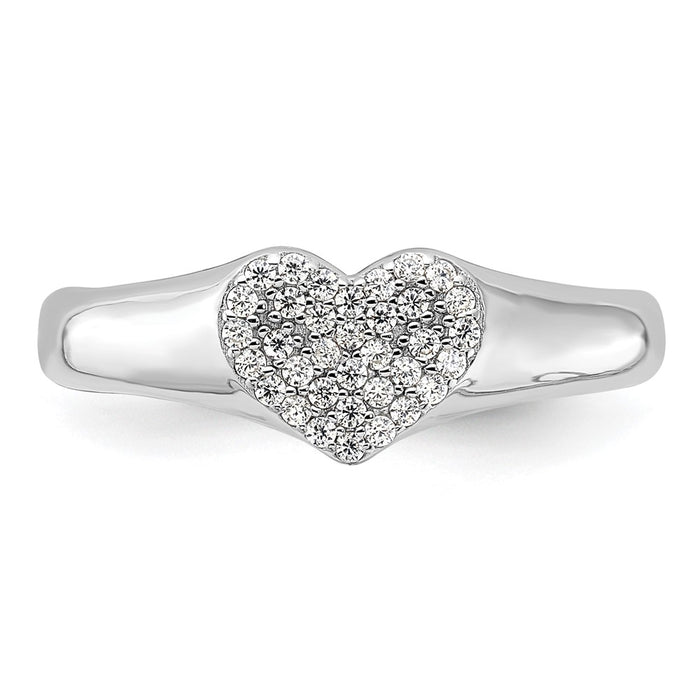 Exclusive Rhodium-Plated Sterling Silver Micro Pave CZ Heart Ring - Stylish Value-4