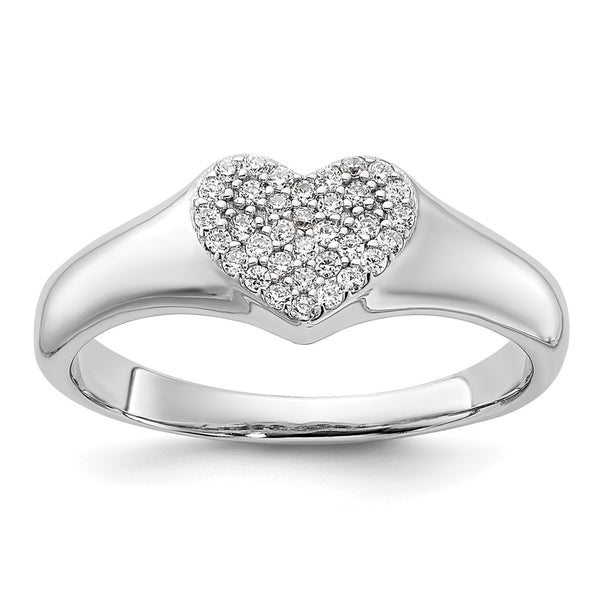 Rhodium-Plated Sterling Silver Micro Pave CZ Heart Ring